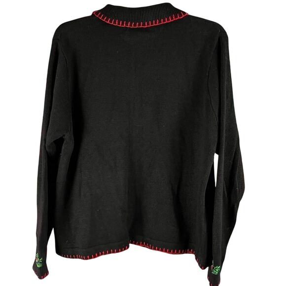 Vintage Embroidered Beaded Christmas Cardigan Sweater B.P. Design Size Large - Picture 2 of 9